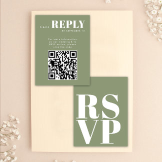 Cartões RSVP Verde na moda para Código QR de Casam