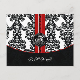 cartões rsvp vermelhos monogramos damask