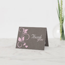 Cartões Rústicos de Agradecimento com Brilho Rosa 