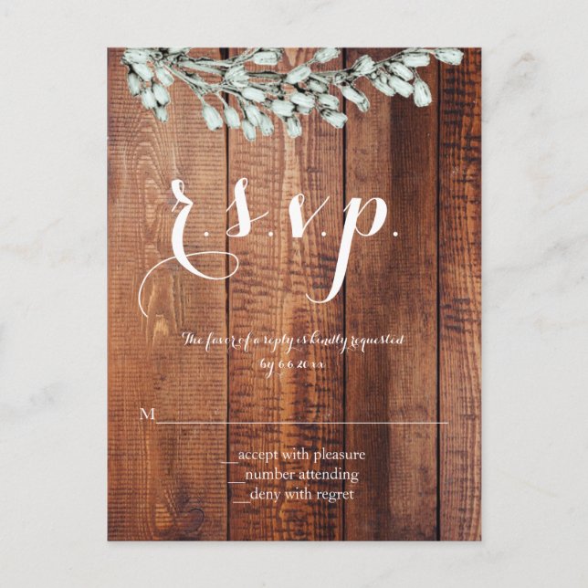 Cartões rústicos de casamento floral de madeira (Frente)