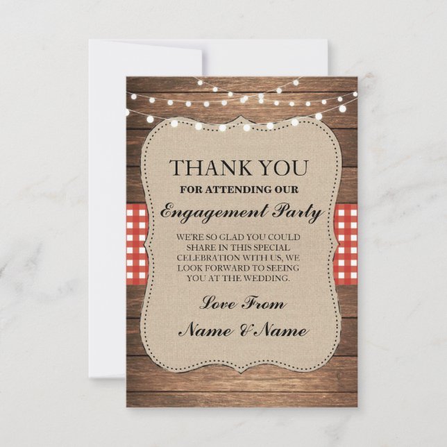 Cartões Rústicos Obrigado Madeira Burlap Vermelho  (Frente)