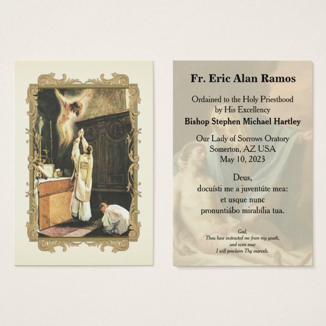 Cartões Sagrados de Ordenação para Fr. Eric Alan R (Frente & Verso)