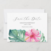 Cartões salve a data de aniversário tropical