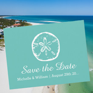 Cartões salve a data de casamento de praia em dóla