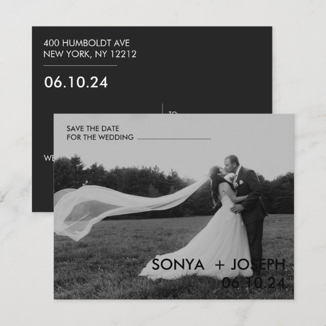 Cartões salve a data de Foto de Casamento Mínimo (Frente/Verso)