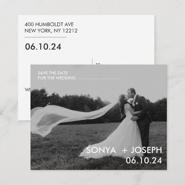 Cartões salve a data de Foto de Casamento Mínimo (Frente/Verso)