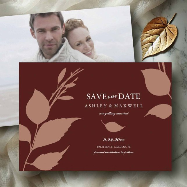Cartões salve a data de Fotografia Elegante Burgun (Burgundy wedding save the dates cards)