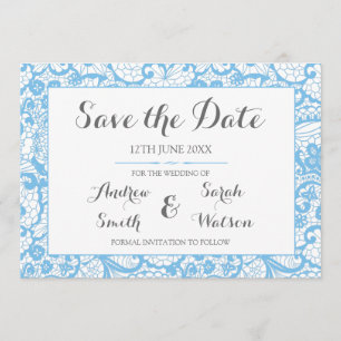 Cartões salve a data, design azul do laço