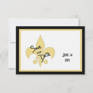 Cartões salve a data Fleur de Lis, preto e Dourado
