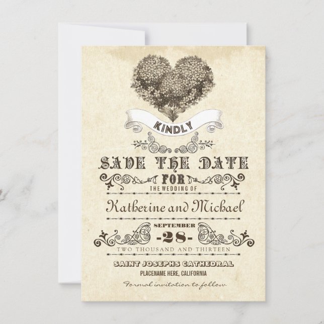 cartões salve a data únicos florais vintage (Frente)