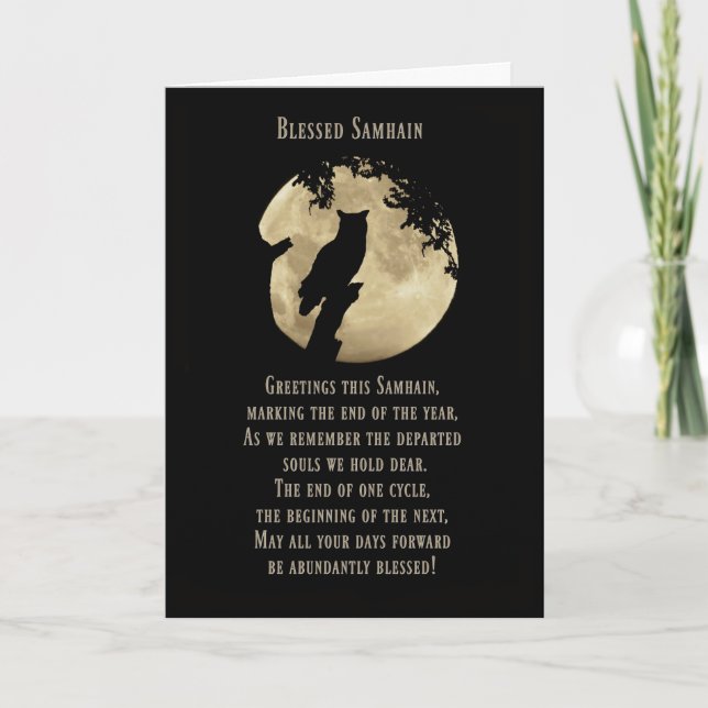 Cartões Samhain, abençoados Samhain com vós e lua (Frente)