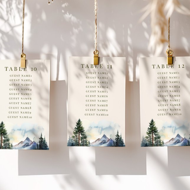 Cartões Sentados De Casamento Da Floresta Do Lago  (Table Seating Card from the Country Lake wedding collection by Darling & May)