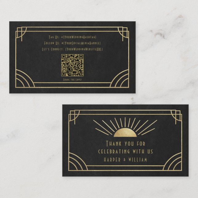 Cartões Sociais e de Agradecimento Art Deco (Frente/Verso)