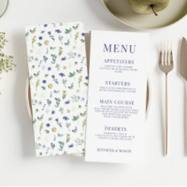 Cartões verdes, azuis, de cardápio floral