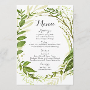 Cartões verdes do menu do casamento, hortaliças