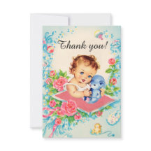 Cartões Vintage Baby Girl "Obrigado"