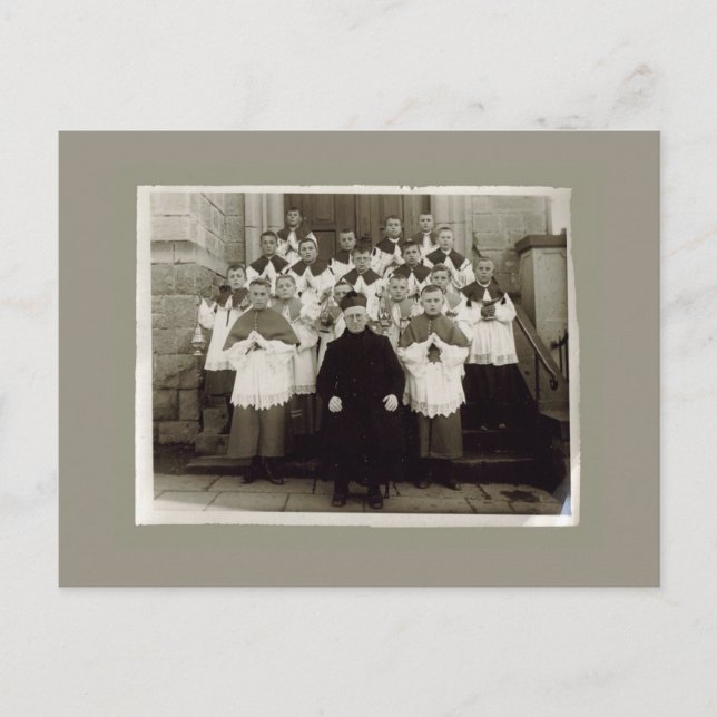 Cartões Vintage - Padre Católico e rapazes (Frente)