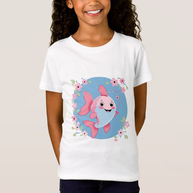 Cartoon Angler Girl T-Shirt (Frente)