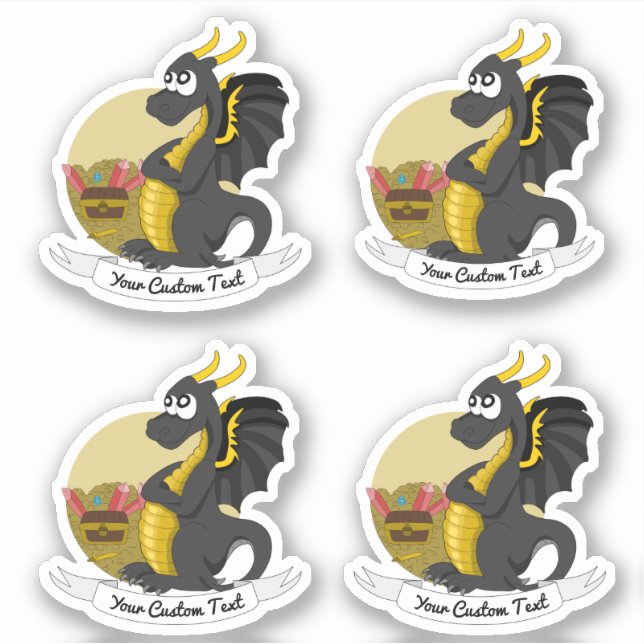 Cartoon blackdragon com tesouro e adesivo de texto (Frente)