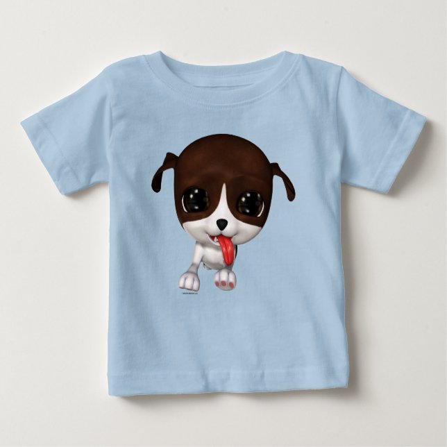 Cartoon Bonito Cãozinho Azul Camiseta (Frente)