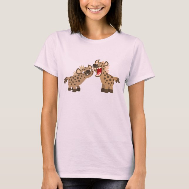 Cartoon Bonito Hienas Mulheres Camiseta (Frente)