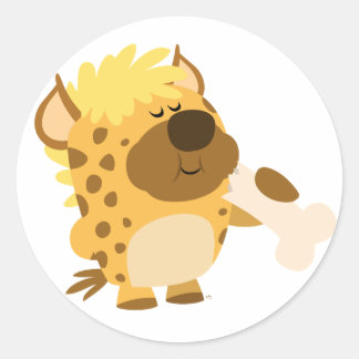 Cartoon bonito Hyena esmagando um adesivo ósseo
