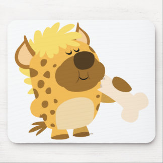 Cartoon bonito Hyena esmagando um Mousepad Ósseo