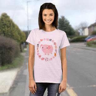 Cartoon bonito Pig Mandala Camiseta feminino