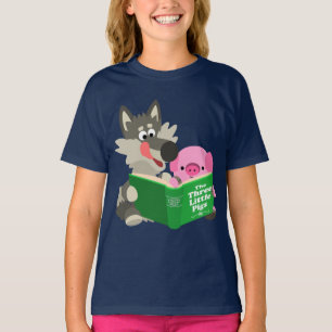 Cartoon Bonito Porco E Lobo Leitura De Camisetas