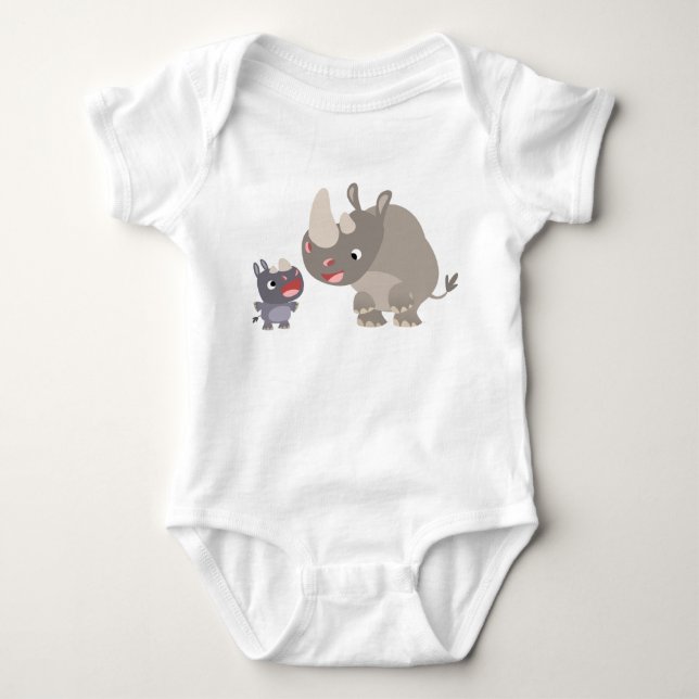 Cartoon Bonito Rhino Baby e Big Rhino Baby T-Shirt (Frente)