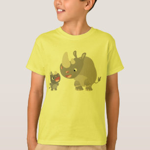 Cartoon Bonito Rhino Baby e Rhino Kids Big T-Shirt