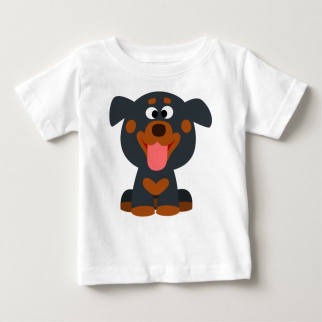 Cartoon Bonito Rottweiler Bebê T-Shirt (Frente)