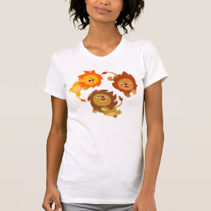 Cartoon Bonito Sem Peso Leões Camiseta Mulher