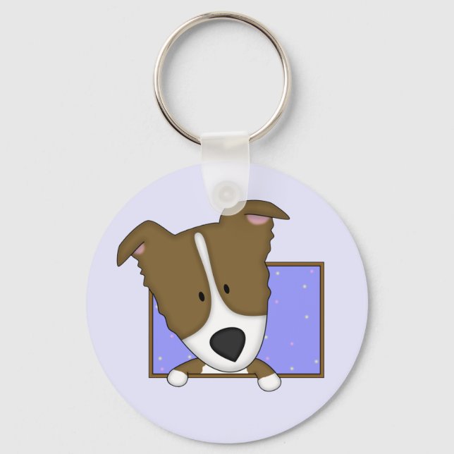Cartoon Brown Border Collie Chaveiro (Frente)