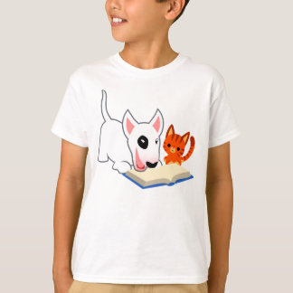 Cartoon Bullie e Gatinho com Book Kids T-Shirt