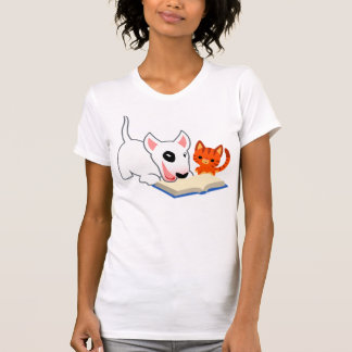 Cartoon Bullie e Gatinho com Book Women T-Shirt