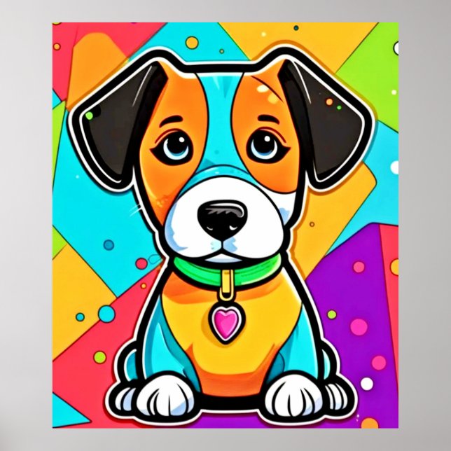 Cartoon Colorida Puppy Art Impressão (Frente)