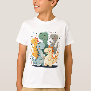 Cartoon Colorido Dinossauros Crianças T-Shirt