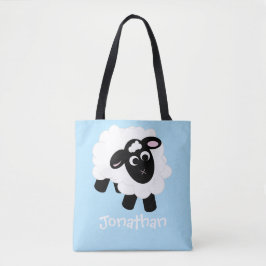 Cartoon de cor branca Nome azul Tote Bag