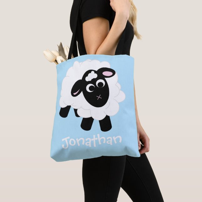 Cartoon de cor branca Nome azul Tote Bag (Close Up)