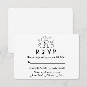 Cartoon de Gatos Apaixonados Casamento RSVP Preto