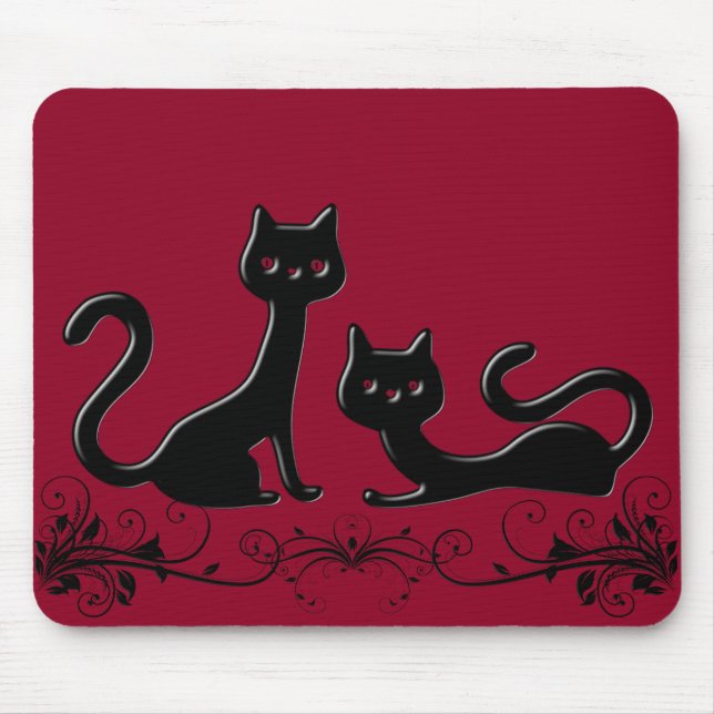 Cartoon de Kittens Preto VII Mousepad (Frente)