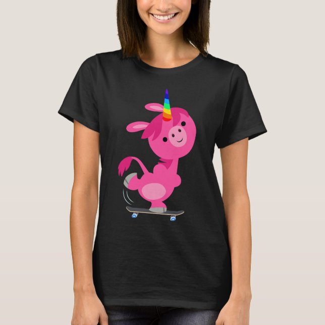 Cartoon de SkateBOA Unicórn Mulheres T-Shirt (Frente)