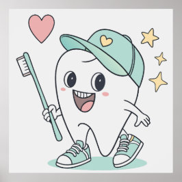 Cartoon Dente Bonito - Poster dentário infantil