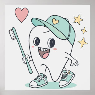 Cartoon Dente Bonito - Poster dentário infantil