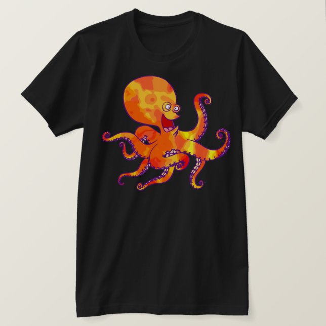 Cartoon divertido Octopus T-Shirt (Frente do Design)