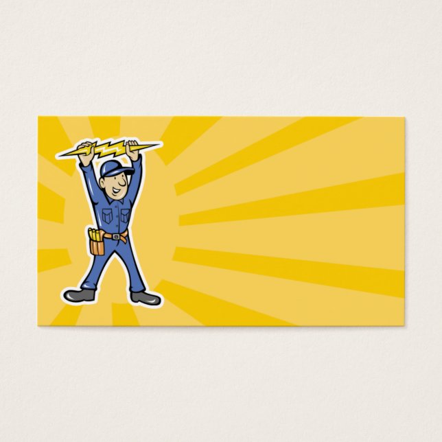 Cartoon eletricista segurando relâmpago elétrico (Frente)