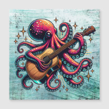 Cartoon Engraçado Octopus Tocando Violão