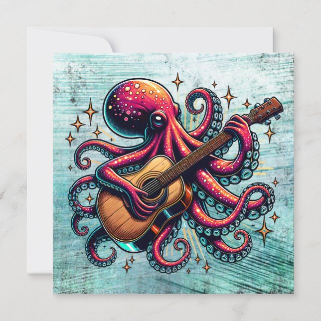 Cartoon Engraçado Octopus Tocando Violão (Frente)