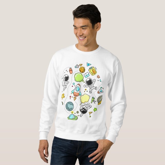 Cartoon espacial Camiseta Básica Masculina (Frente Completa)